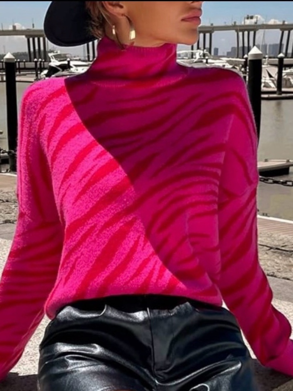 Vibrant Fuchsia Zebra Print Sweater.